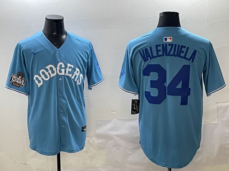 Men Los Angeles Dodgers #34 Valenzuela Light Blue Joint Name 2025 Nike MLB Jersey style 31614->los angeles dodgers->MLB Jersey